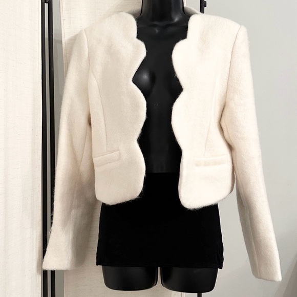English Factory Ivory Scallop Edge Textured Blazer Jacket Top M - Picture 7 of 14